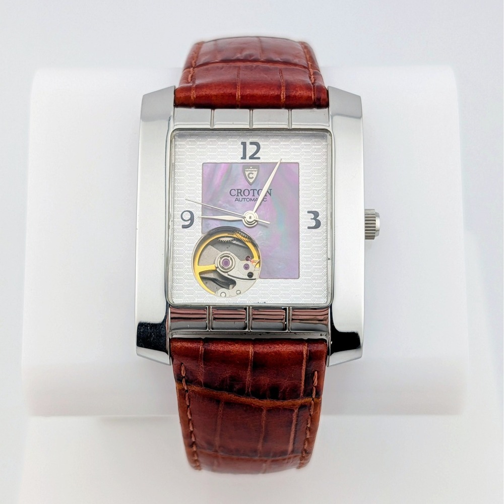 Croton Men's 21 Jewel Automatic Open Heart Exhibition Back MOP Dial Watch 7.25"